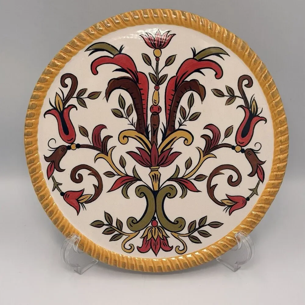 Pier 1 Oralia 8 3/8” Earthenware Trivet Hot Pad Floral Discontinued Tuscan